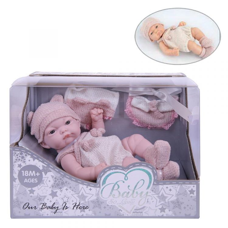 JUNFA 203-2 Пупс "Baby So Lovely", 25см (10''), в розовом костюмчике с шапочкой и аксессуарами