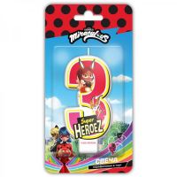 ND Play 292745 Свеча для торта ND Play Леди Баг и Супер-Кот, цифра 3 с героем, парафиновая, в блистере