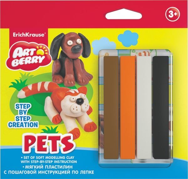ErichKrause 38537 Набор для лепки Домашние животные (Pets Step-by-step Сreation Artberry), 4 цвета
