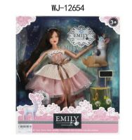 ABtoys WJ-12654 Emily Кукла Эмили Розовая серия (брюнетка) с олененком и аксессуарами, 30 см