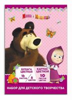 РОСМЭН 34195 Бумага цветная 16л 8цв.+ картон 10л 10цв "Маша и Медведь"