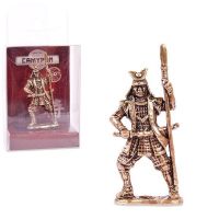 Амберкинг SAM-03 Фигурка литая. Солдатик металлический. Самурай с мечом и копьем 54мм (1:32) латунь