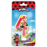 ND Play 292746 Свеча для торта ND Play Леди Баг и Супер-Кот, цифра 4 с героем, парафиновая, в блистере