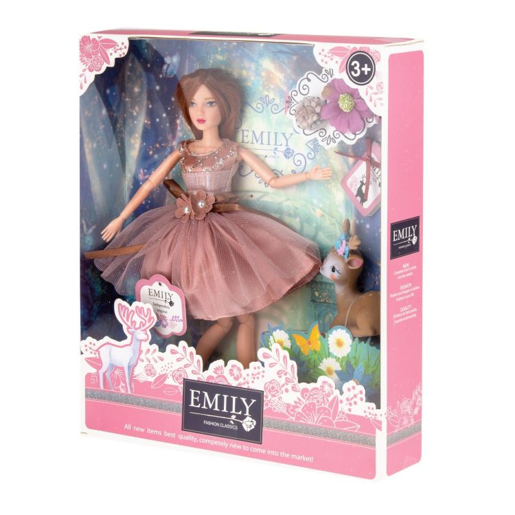 ABtoys WJ-12657 Emily Кукла Эмили Розовая серия с олененком и аксессуарами, 30 см