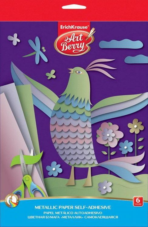 ErichKrause 44998 Бумага цветная металлизированная мелованная самоклеящаяся ArtBerry®, В5, 6 листов, 6 цветов