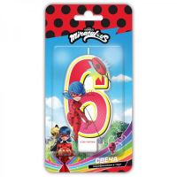 ND Play 292748 Свеча для торта ND Play Леди Баг и Супер-Кот, цифра 6 с героем, парафиновая, в блистере