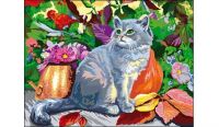 Рыжий кот Х-7952 Холст с красками 60х80 см по номерам. КОТЁНОК И ЦВЕТЫ