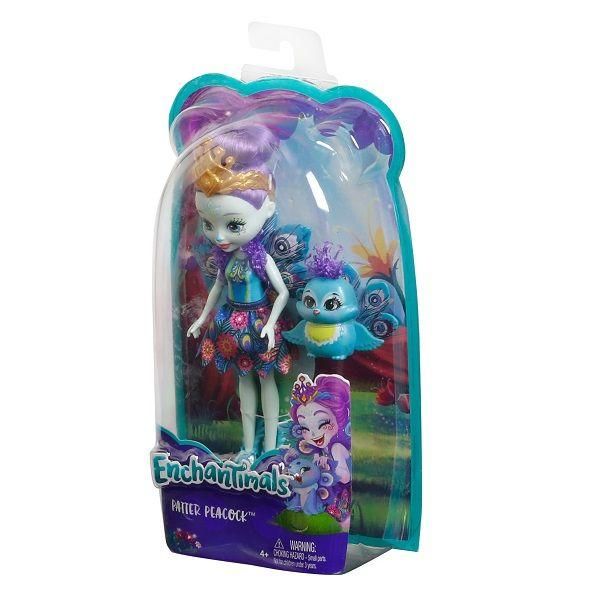 Mattel DYC76 Энчантималс Кукла Пэттер Павлина с любимой зверушкой, 15 см