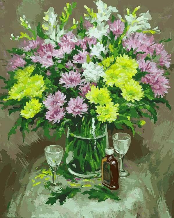 Раскраски по номерам. Картина Осенние хризантемы, 40*50 см